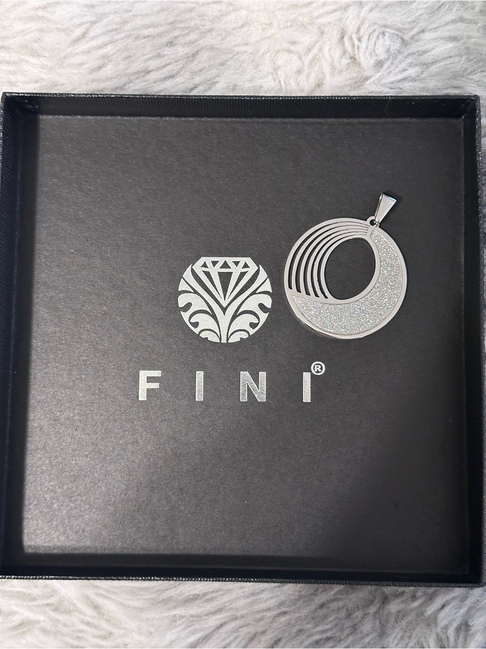 Silver Glitter Crescent Pendant Necklace
